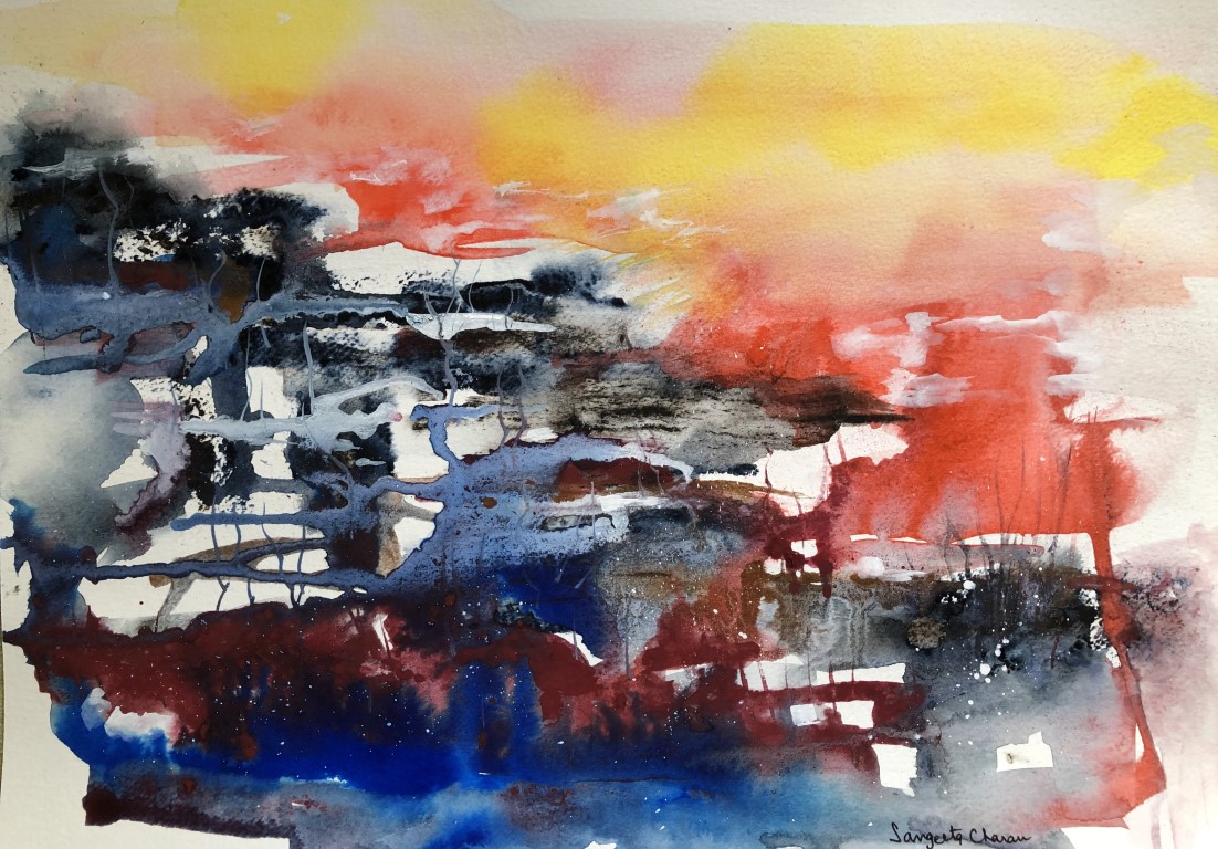 Morning blush - Works on paper: Paintings/Landscapes: watercolor and ink, 12"×16", USD 450